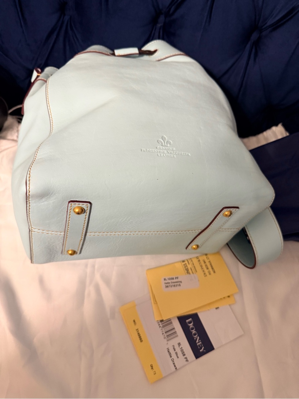 Dooney & Bourke florentine Leather Hattie Drawstring Bucket Bag in Pale Blue - Picture 3 of 3